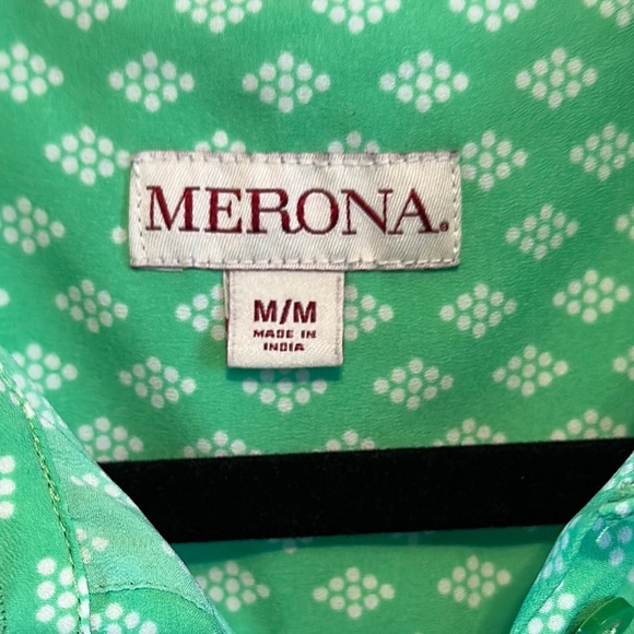 Merona Green Long Sleeve Button Down Shirt with Notched Collar - Picture 2 of 6